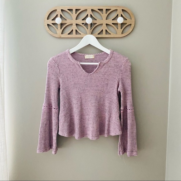 Altar'd State Waffle Knit Bell Sleeve Top Sz XS - Picture 1 of 9